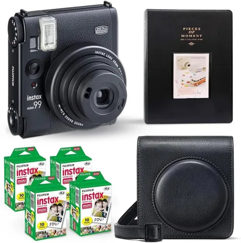 Cámara instantánea Fujifilm Instax Mini 99 en color negro vintage. + Paquete de valor (40 hojas), paquete de accesorios para el obturador, incluye