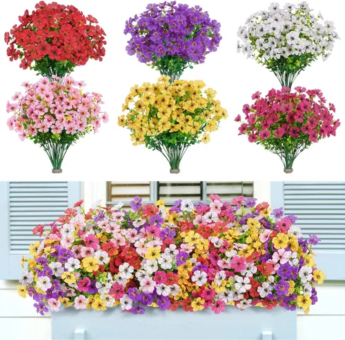 Lifewit Flores artificiales para interiores y exteriores, 24 paquetes de flores falsas de plástico con hojas de eucalipto para decoración del jardín