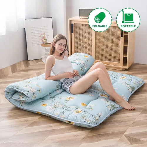 Miniatura 7 de Shiki - Colchón de futón japonés, colchón grueso de suelo, almohadilla de dormir enrollable con funda lavable para dormitorio de invitados, Flor