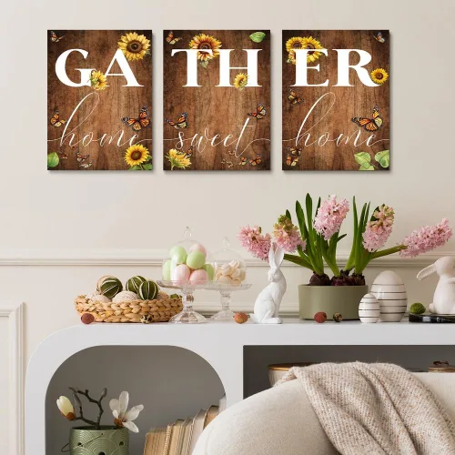 Miniatura 27 de GUBIYU Decoración de pared familiar para el hogar, juego de 3 impresiones inspiradoras en lienzo enmarcadas en blanco y negro, pinturas artísticas