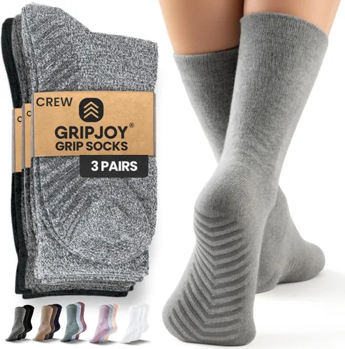 Calcetines Gripjoy de agarre para mujer, antideslizantes, calcetines de agarre para mujer y hombre, para pilates, yoga, hospital, 3 pares, de largo