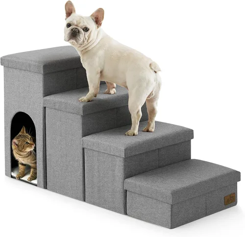Escaleras para perros con almacenamiento, escalones resistentes de 4 escalones más anchos para perros pequeños, medianos y grandes, rampa para