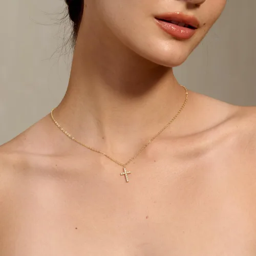 Miniatura 5 de Tewiky Cross Necklace for Women-Dainty Simple 14k Goldsterling silver Plated Cross Pendant Cute Diamond Necklaces for Women Gold Jewelry