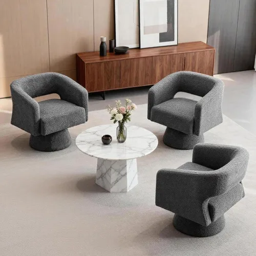 Miniatura 18 de ClinQ Silla giratoria de barril acento, juego de sillas redondas tapizadas de teddy extragrandes, silla de tocador moderna de lujo de 360°