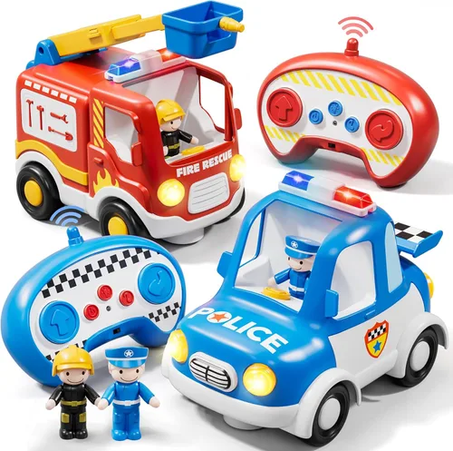 Lehoo Castle Auto a control remoto para niños pequeños, camiones de bomberos para niños pequeños de 3 a 5 años, juguete de coche de policía a