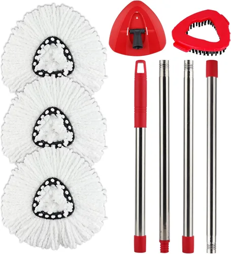 Miniatura 10 de Cabezal de repuesto para trapeador giratorio con 1 base giratoria y 1 mango. Recambios de fregona EasyWring compatibles con SpinMop triangular