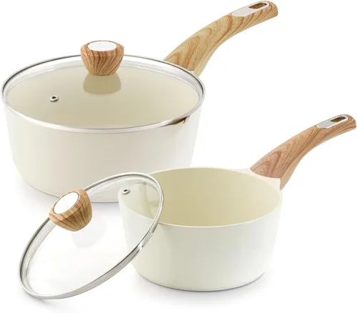 Miniatura 22 de SENSARTE - Cacerola antiadherente de cerámica con tapa, olla pequeña de 2.0 cuartos de galón, olla de cocina blanca con asa que no se calienta, olla