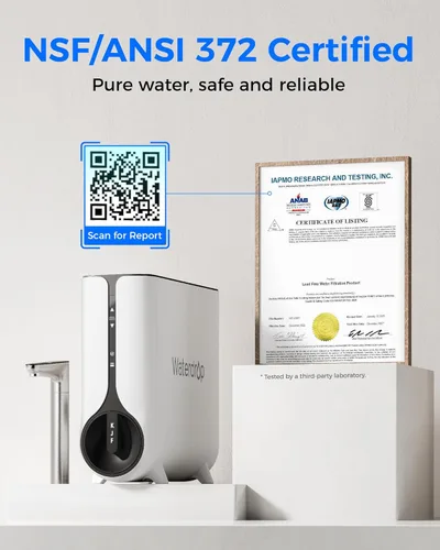 Miniatura 3 de Waterdrop Sistema de ósmosis inversa KJ600, dispensador instantáneo de agua caliente, 600 GPD, reduce PFAS, sin tanque, 2:1 puro para drenar, debajo