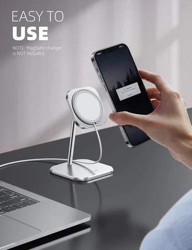 Miniatura 4 de Lamicall Soporte de teléfono para cargador MagSafe Apple de 15 W, [cargador no incluido] Base de carga de aluminio con rotación 360 ajustable