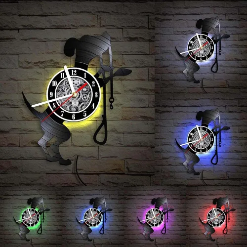 Miniatura 10 de The Geeky Days Reloj de pared de cuarzo silencioso con batería de disco de vinilo negro para perros y mascotas, reloj colgante de álbum retro Sin luz