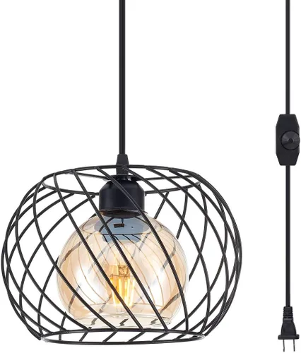 Miniatura 10 de YLONG-ZS Lámparas colgantes de vidrio pequeñas doradas, iluminación colgante regulable enchufable para dormitorio y sala de estar, cable de 16 pies