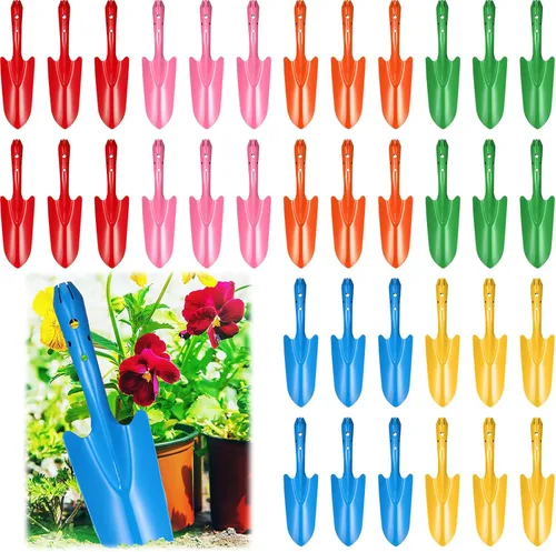 Miniatura 7 de Mini pala de mano de metal colorida de 11 x 3 pulgadas, juego de palas de excavación para trasplante de jardín para plantar plantas de plantas