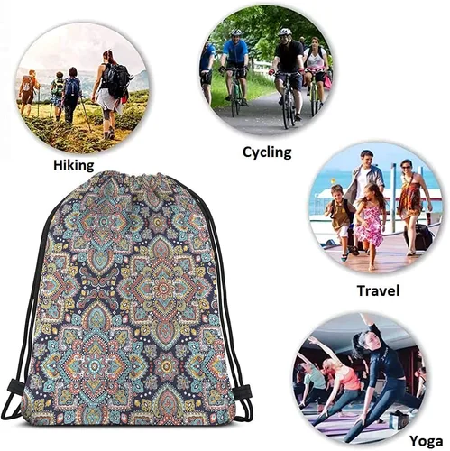 Miniatura 7 de Beabes Bohemia Retro Rayas Cordón Bolsas Mochila Gimnasio Bolsa con Cordón, Multi-a101, Mochilas de viaje
