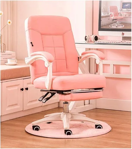 Miniatura 6 de YYDS Silla de juegos de moda para niñas, silla ejecutiva ergonómica en casa, oficina en vivo, silla giratoria de respaldo alto con reposabrazos Beige