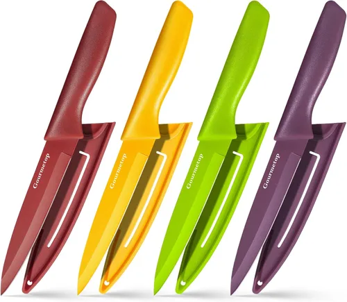 Gourmetop Cuchillo de pelar con funda, juego de cuchillos de pelar de 4, juego de cuchillos de pelar de 4.5 pulgadas de acero inoxidable premium,