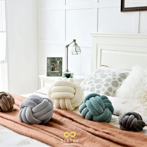 Miniatura 3 de Sioloc Almohadas de Bola con Nudo Suave, Almohada Decorativa Redonda Cojín Decoración del Hogar Almohada de Felpa, Almohada Decorativa Anudada Gris