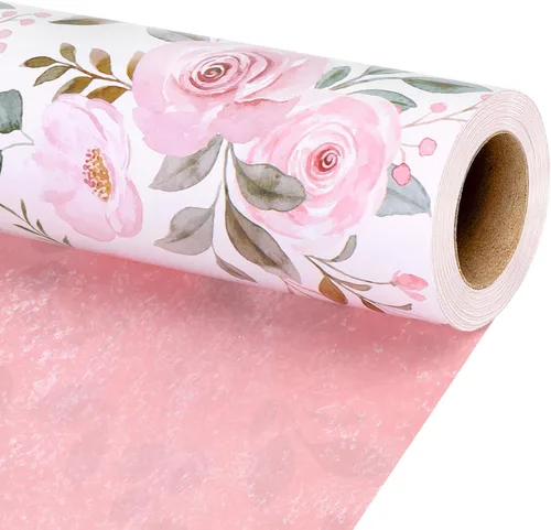Miniatura 7 de BIOBROWN Rollo de papel de regalo reversible para baby shower, 17 pulgadas x 33 pies (47 pies cuadrados total) - Lazos rosas y diseño de diamante