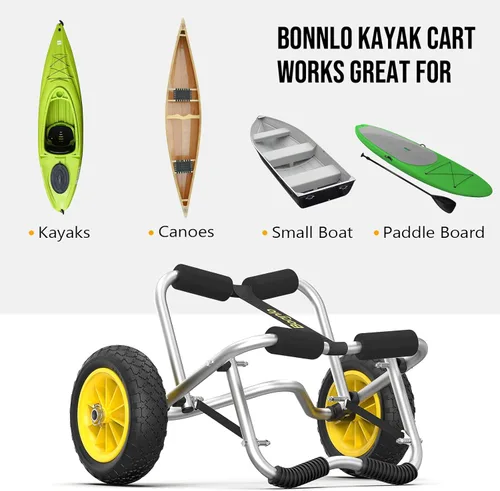 Miniatura 7 de Bonnlo Carrito de kayak Dolly Kayak Wheels Carrito de canoa desmontable con neumáticos sólidos y carrito de kayak con soporte