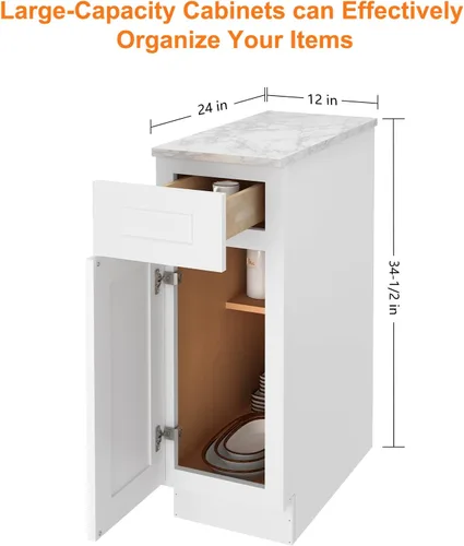 Miniatura 3 de LOVMOR Gabinetes de base de cocina, armario de almacenamiento aparador, gabinete de entrada con 1 cajón y estante ajustable, 12 pulgadas de ancho x