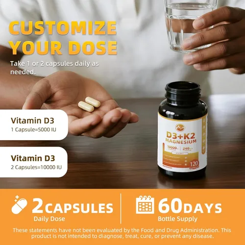 Miniatura 8 de M inch Vitamina D3 K2 con magnesio, vitamina D3 10000 UI, vitamina K2 MK-7 240 mcg, suplemento de vitamina K2 D3 6 en 1 con quercetina para hueso