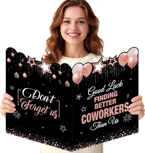 Miniatura 15 de Tarjeta de felicitación de despedida jumbo de color negro y dorado, grande, con texto en inglés "We Will Miss You", tarjetas para firmar tarjeta