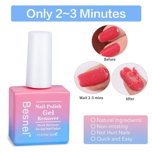 Miniatura 5 de Removedor de esmalte de uñas de gel, paquete de 5 unidades, removedor de esmalte de gel profesional, no irritante, rápido y fácil, kit