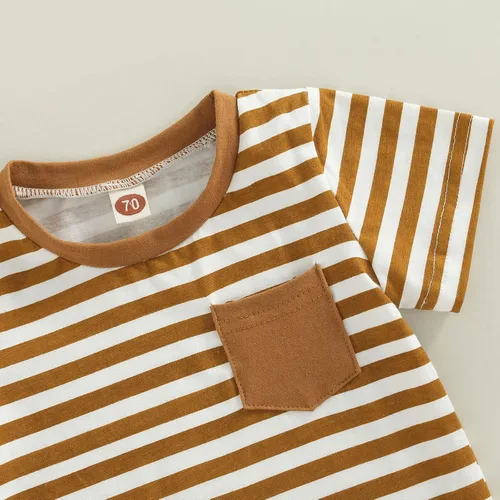 Miniatura 68 de Conjunto de ropa casual de manga corta con botones y pantalones cortos de lino para bebés y niños pequeños
