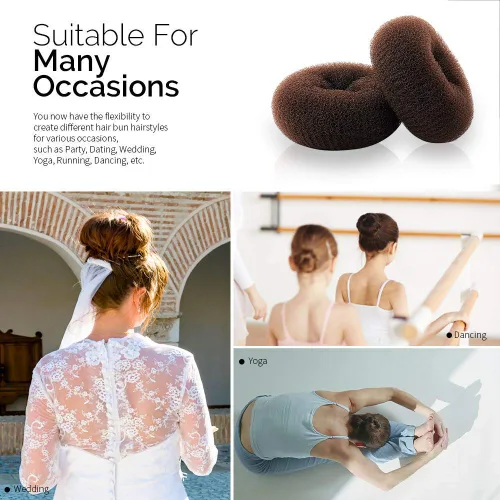 Miniatura 4 de 2 piezas para hacer bollos de dona para el cabello, moldeador de donas para cabello grueso y largo (XL, 4.5 pulgadas/marrón)
