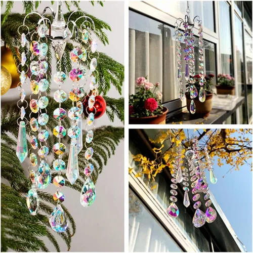 Miniatura 5 de H&D Hyaline & Dora Candelabro con Campanillas de Viento, Prismas de Cristal con Recubrimiento AB, Atrapasoles Colgante, Pendiente para Decoración