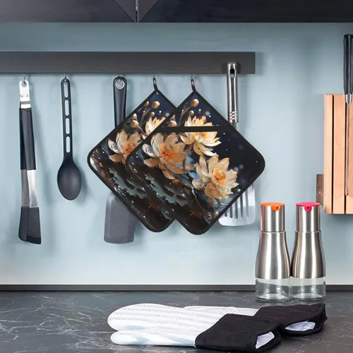 Miniatura 7 de Soportes para ollas de loto blanco bohemio para cocina, resistentes al calor, antideslizantes, almohadillas calientes para cocinar y hornear