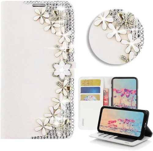 Miniatura 10 de Bling Wallet - Funda de piel compatible con iPhone 11, elegante, 3D, hecha a mano, diseño de mariposa, flores, diamantes de imitación floral