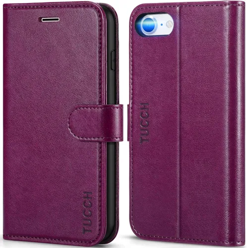 Miniatura 10 de TUCCH Funda tipo cartera para iPhone SE 2022/SE 2020/iPhone 8/7, tarjetero con función atril de piel sintética, magnética, funda protectora de Negro