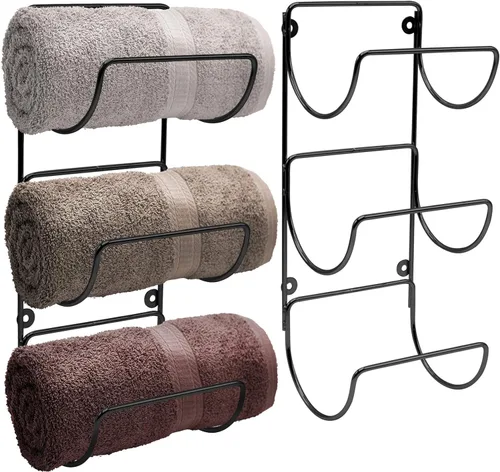 Sorbus Toallero para pared de baño, 6 niveles para colgar toallas de baño, toallas de baño, ropa de cama, estantes negros para baño, spa, salón,