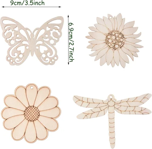 Miniatura 6 de 48 piezas de recortes de insectos de madera sin terminar con agujero para cabestrillo, manualidades de pintura en blanco de madera de mariposa