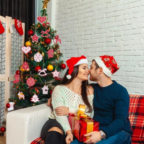 Miniatura 6 de IDATOO 32 piezas de adornos colgantes para árbol de Navidad de madera, regalo personalizado rústico de granja para árbol de Navidad en casa, ventana