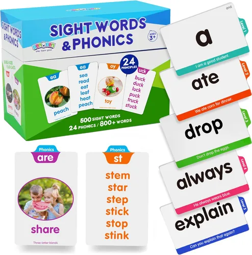 Miniatura 10 de BenBen Sight Words Tarjetas Flash, 350 Dolch & Fry Palabras de Sitio de Alta Frecuencia y Oraciones para Pre-K, Jardín de Infantes, 1º 2º 3º Grado