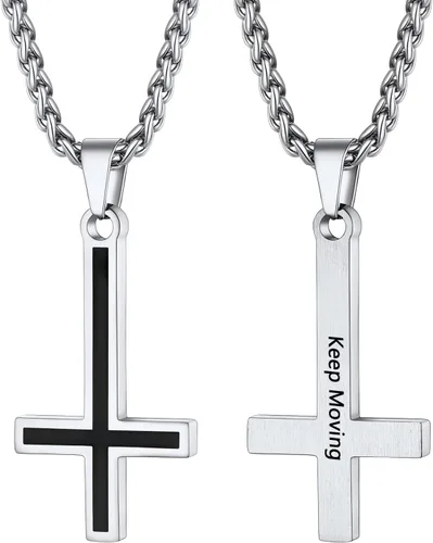 Miniatura 76 de PROSTEEL Satanic Jewelry Upside Down Cross Necklace for Men Women, 316L Stainless Steel/925 Sterling Silver Inverted Cross/Leviathan Cross Pendant