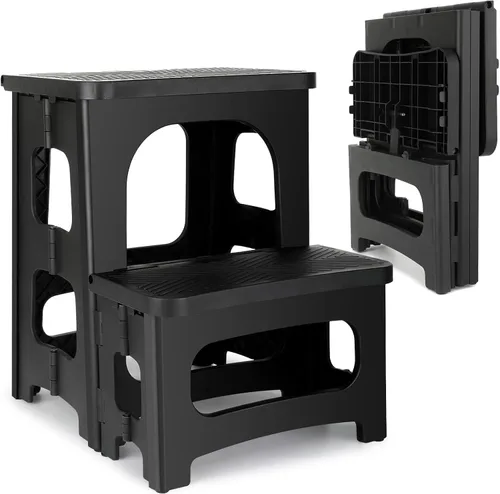 AMOISE Amoise Taburete plegable de 2 escalones, reposapiés portátil antideslizante de 8 y 17 pulgadas de altura doble, soporta 300 libras,
