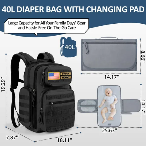 Miniatura 7 de MIRACOL Bolsa de pañales militar al aire libre: mochila de bebé de estilo táctico con bolsillos aislados y cambiador - Esenciales de senderismo