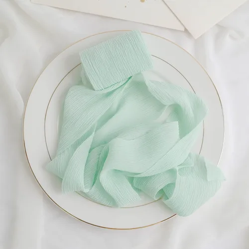 Miniatura 6 de HUIHUANG Cinta de seda arrugada de 3 pulgadas de ancho, cinta de seda verde menta, rústica teñida a mano, cinta de gasa de seda para boda, ramo