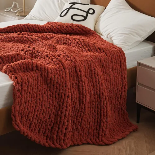 Miniatura 53 de WESHIONGOO Manta de Punto Grueso Throw 40"*40" (101.6cm*101.6cm) Mantas de Punto para Sofá Cama Manta Suave Esponjosa con Hilo Chenille Jumbo Grueso