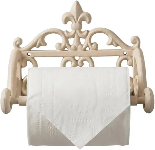 Comfy Hour Soporte decorativo de papel higiénico de hierro fundido, organizador de rollos de papel victoriano blanco montado en la pared, acento de