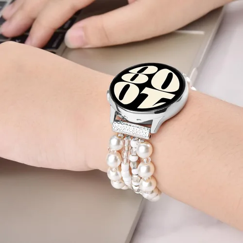 Miniatura 2 de VISOOM Pulsera boho de cuentas compatible con Samsung Galaxy Watch 8/7/6/5/4 de 40/44mm/Active 2 Watch 4 Classic de 42mm para mujer, pulsera Blanco