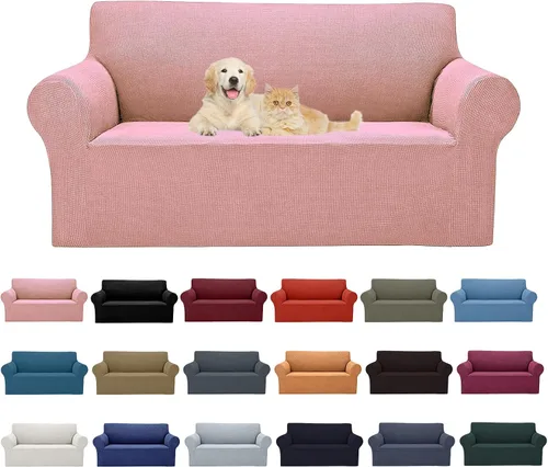 Miniatura 57 de Cupuamon Funda elástica para sofá de 1 plaza, funda protectora de muebles con parte inferior elástica de tela jacquard a cuadros pequeños para Beige