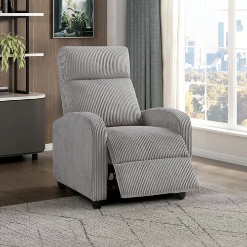 Lexicon Sillón Reclinable de Pana con Respaldo Empujable Sillón Butaca Reclinable de Empuje hacia Atrás, Marco de Madera Sólida y Base de Metal,