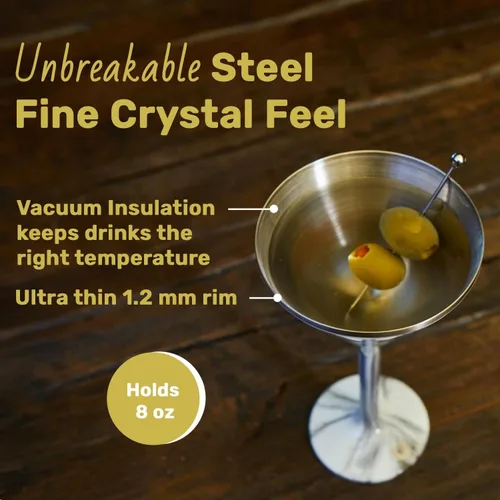 Miniatura 4 de NEWPORT Stemware Collection Premium Vacuum Insulated Stainless Steel Martini Glasses, Lightweight Margarita Glasses, Unbreakable & Stay Cold