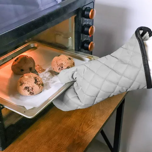 Miniatura 2 de ARCLIBER Guantes para Horno 1 Par con Forro Acolchado, Guantes de Cocina Resistentes al Calor, Juego Clásico de Guantes para Horno con Llama, Gris