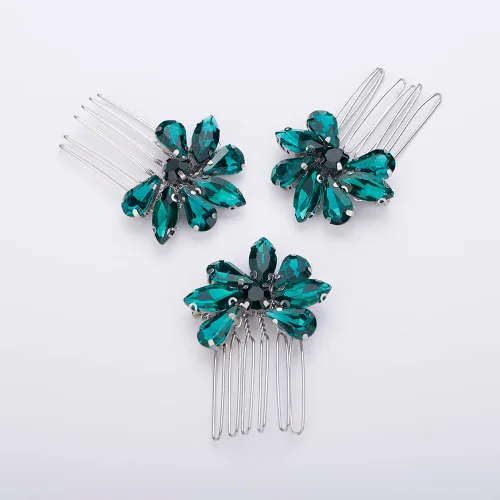 Miniatura 9 de Teyglen Juego de peines simples de cristal para novia, boda, peineta hecha a mano, rojo, azul, negro, cristalino, peinetas laterales para el cabello