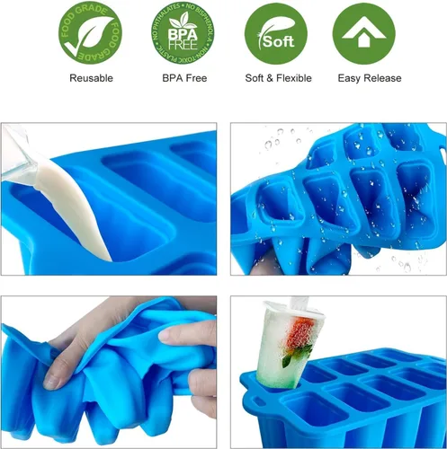 Miniatura 5 de Moldes de silicona para paletas con palitos, juego de moldes para paletas de fácil liberación, molde para paletas de hielo sin BPA, molde de helado