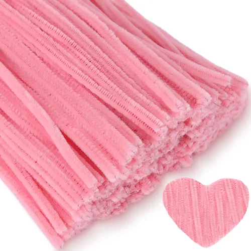 Whaline Juego de 300 limpiapipas de color rosa, tallos de chenilla rosa rubor, tonos claros, decorativo, para decoración de fiestas, arte navideño,